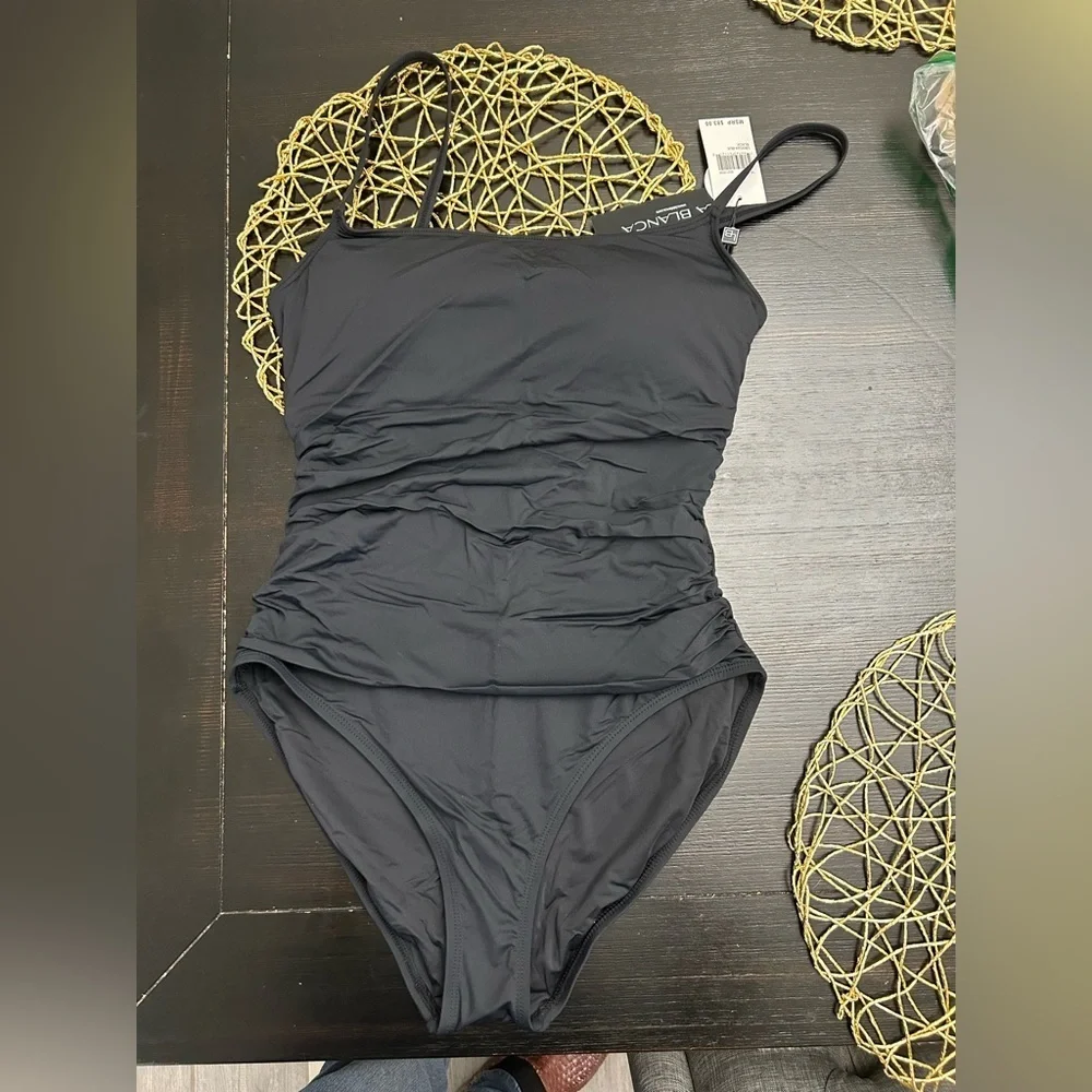 La Blanca Women's One Piece Swimsuit Island Goddess Shirred Side Black
